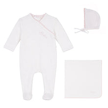 Load image into Gallery viewer, Bubani Girls Lace Wrap Collection Velour Layette Set