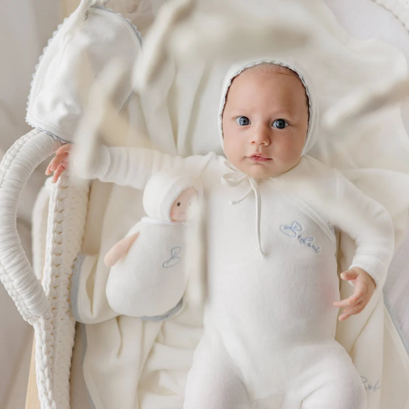 Bubani Boys Lace Wrap Collection Velour Footie And Bonnet
