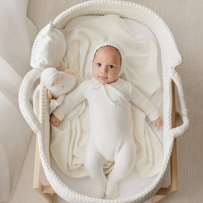Bubani Boys Lace Wrap Collection Velour Footie And Bonnet