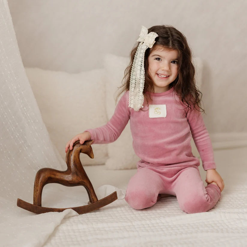 Bubani Velour Cherry Collection Two Piece Set - Peach Pink