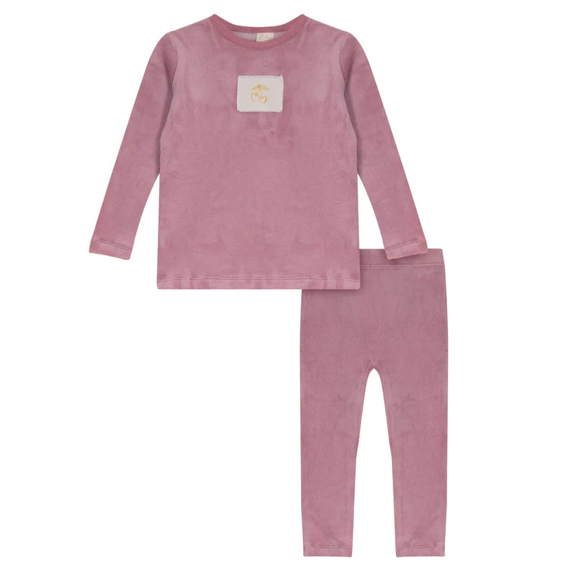 Bubani Velour Cherry Collection Two Piece Set - Peach Pink