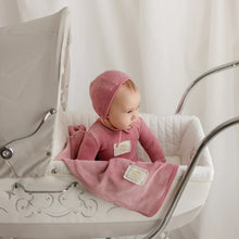 Load image into Gallery viewer, Bubani Velour Cherry Collection Footie And Bonnet - Peach Pink