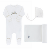 Ely's & Co Rib Cotton Pocket Full Of Flowers 3PC Layette Set - Leaves/Ivory