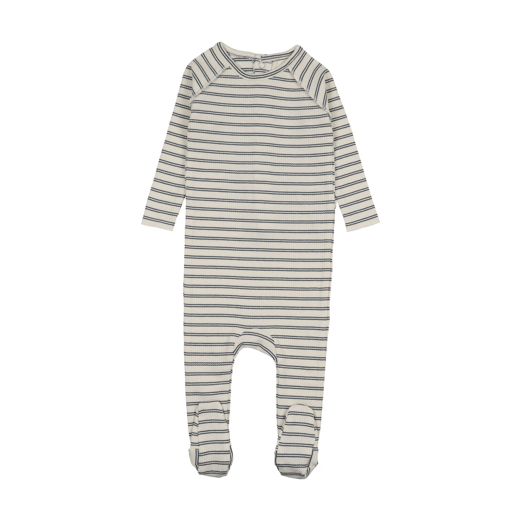 Mema Knits Rib Stripe Footie - Navy Blue Stripes
