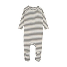 Load image into Gallery viewer, Mema Knits Rib Stripe Footie - Navy Blue Stripes