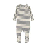 Mema Knits Rib Stripe Footie - Navy Blue Stripes