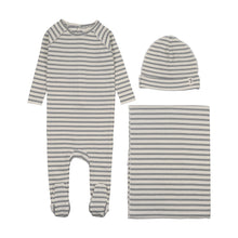 Load image into Gallery viewer, Mema Knits Rib Stripe Layette Set - Navy Blue Stripes
