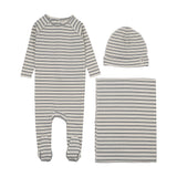 Mema Knits Rib Stripe Layette Set - Navy Blue Stripes