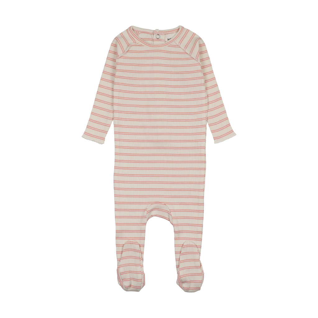 Mema Knits Rib Stripe Footie - Rose Pink Stripes