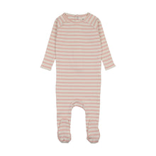 Load image into Gallery viewer, Mema Knits Rib Stripe Footie - Rose Pink Stripes