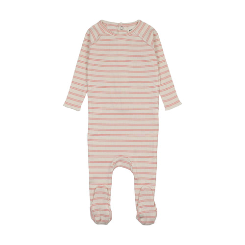 Mema Knits Rib Stripe Footie - Rose Pink Stripes