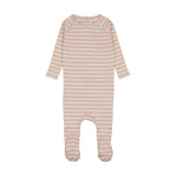 Mema Knits Rib Stripe Footie - Rose Pink Stripes