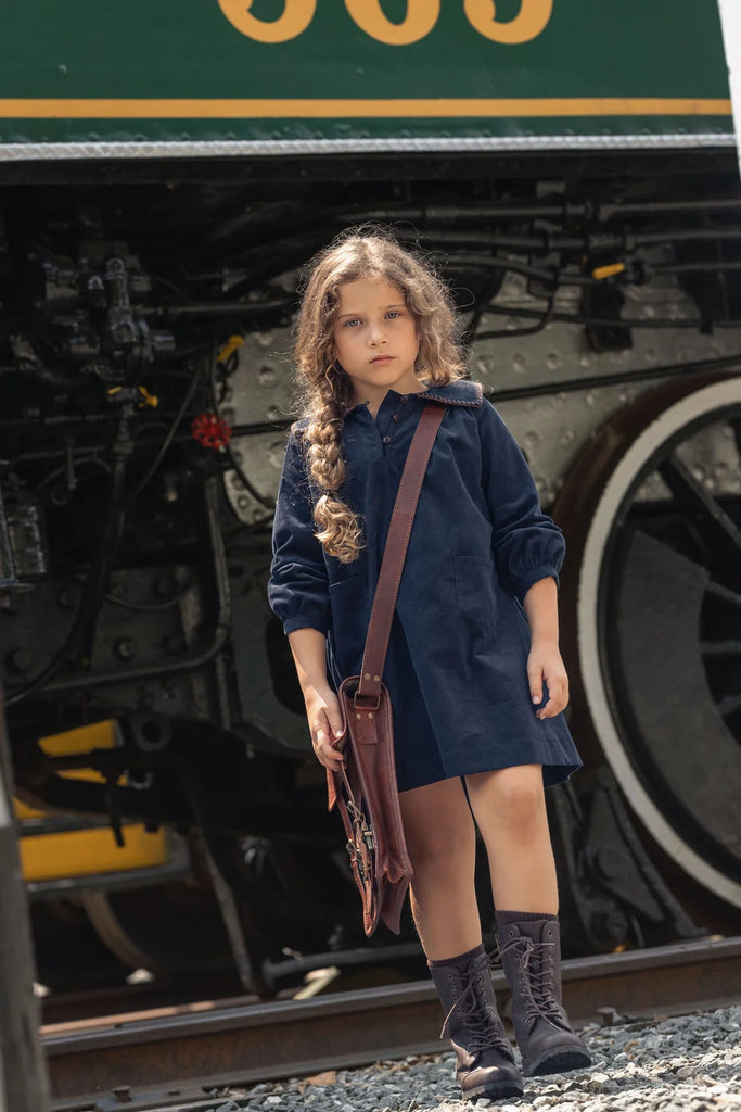 Mini Moda Heirloom Collar Dress - Navy