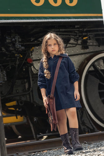 Mini Moda Heirloom Collar Dress - Navy