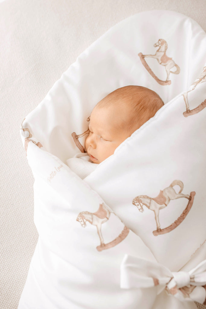 Petite Laure Rocking Horse Baby Wrap With Bow  - Pink