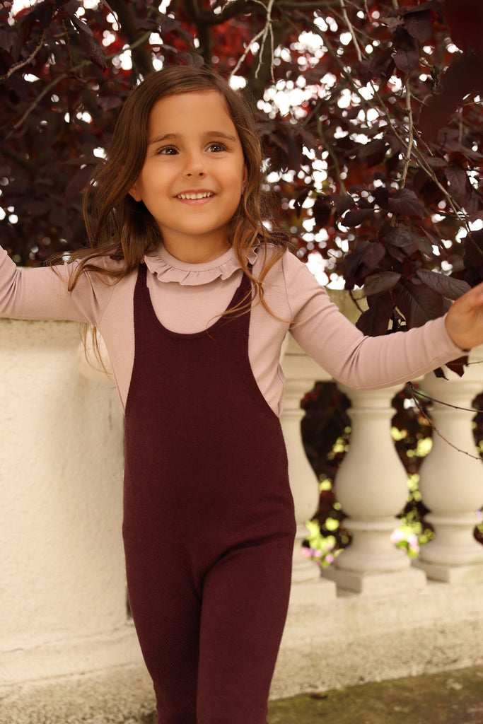 Bamboo Shoulder Bow Knit Romper - Burgundy
