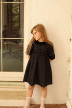 Load image into Gallery viewer, Bamboo Taffeta Velvet Collar Puff Sleeve Dress - Black