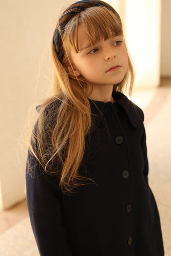 Bamboo Wool Collar Swing Coat - Navy