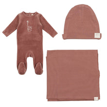 Load image into Gallery viewer, Lil Legs Velour Bunny Set Rosewood w/ Flower