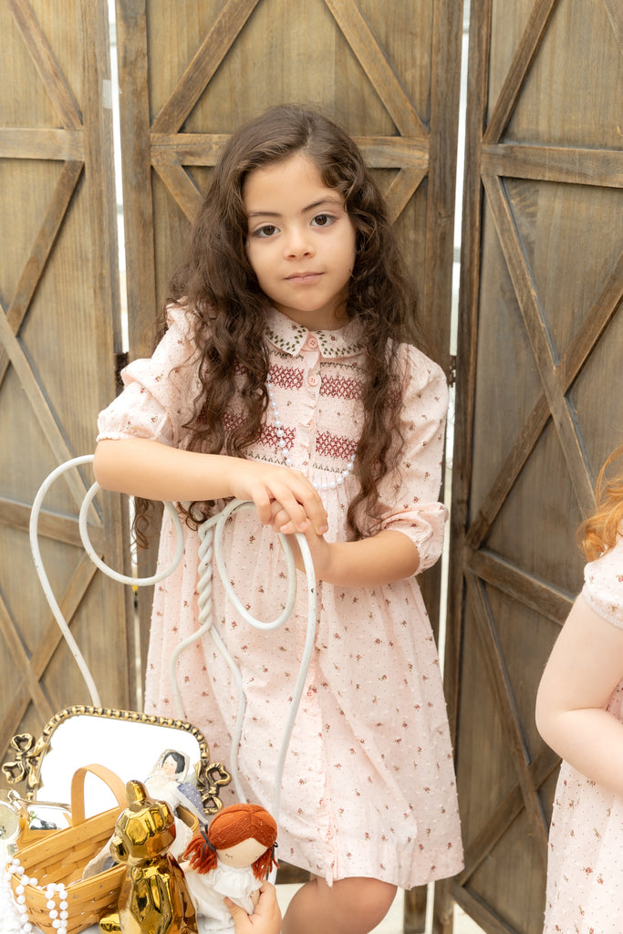 Nou Nelle Smocked Pink Dress (3/4 Sleeve)