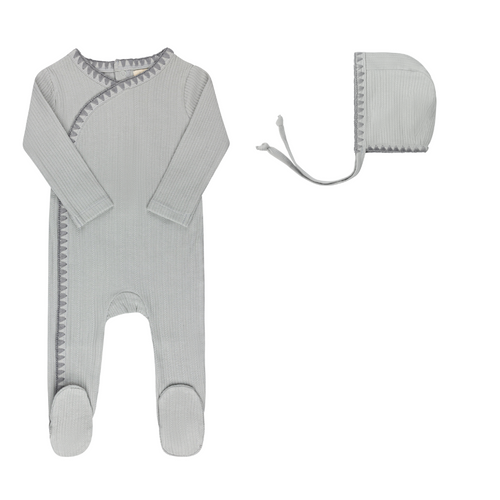 Ely's & Co Whip Stitch Collection Footie And Bonnet - Blue