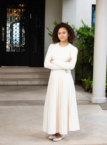 Coco Blanc Pleated Buckle Skirt - Cream