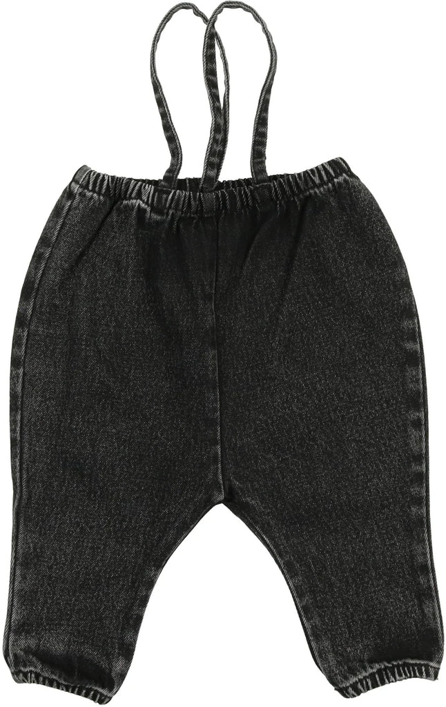 Lil Legs Bubble Suspender Pants - Black Wash