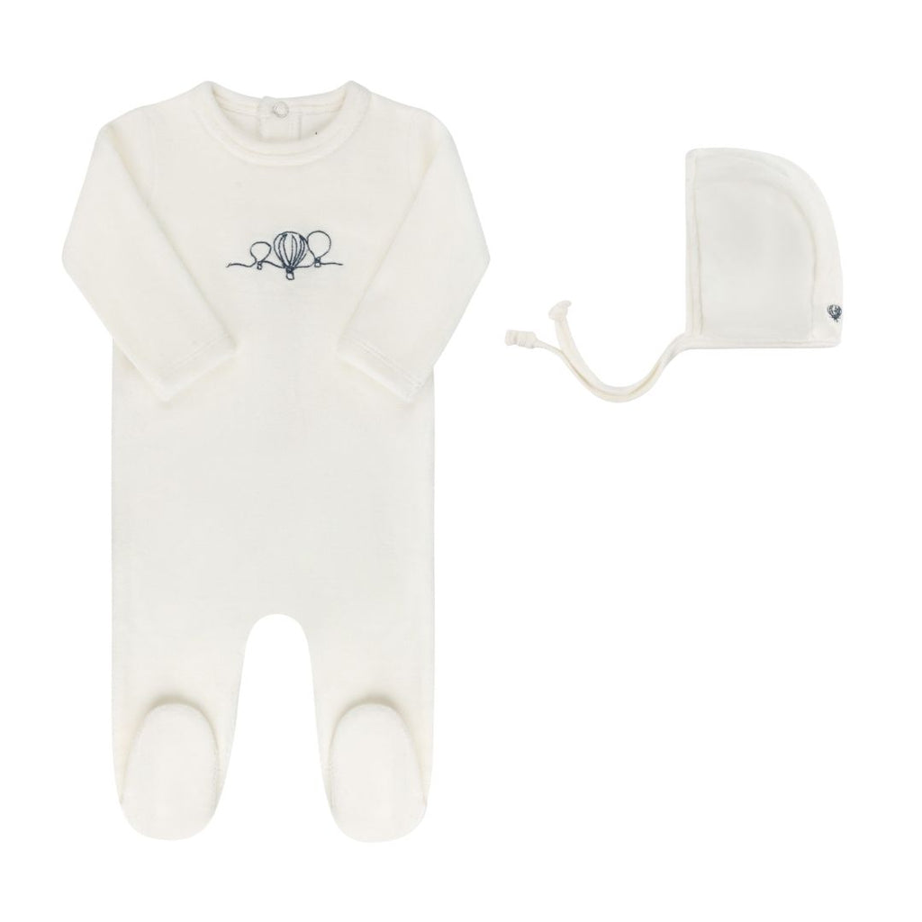 Ely's & Co Velour Hot Air Balloon Collection Footie & Bonnet- Ivory