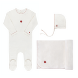Ely's & Co Cotton- Embroidered Heart and Star 3PC Layette Set - Heart/Ivory