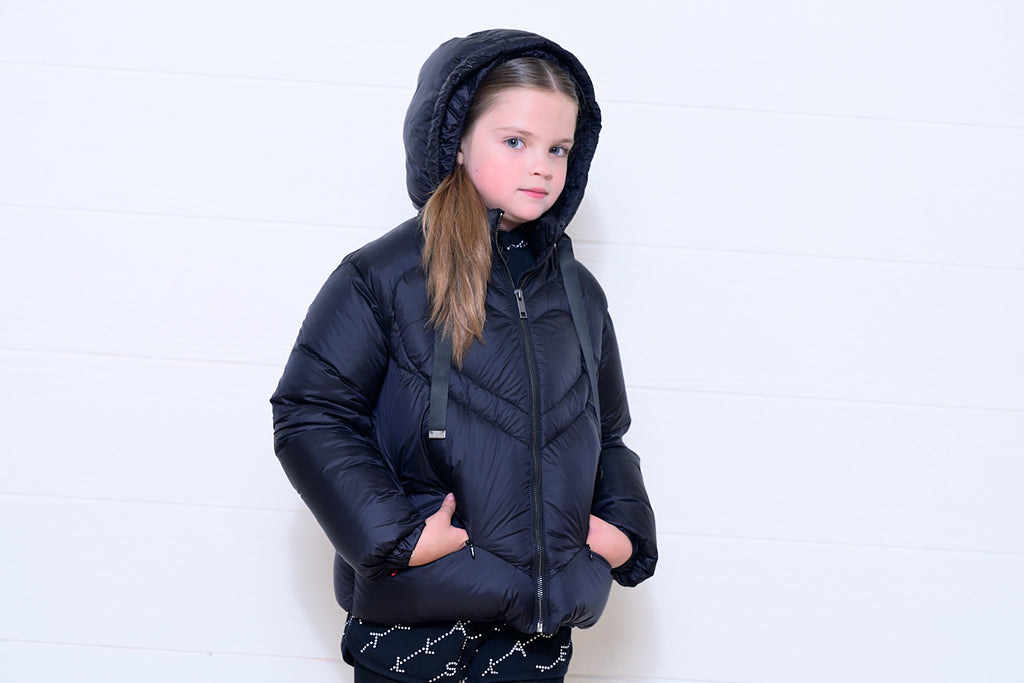 Denali Girls Coat With Heart Quilting - Black