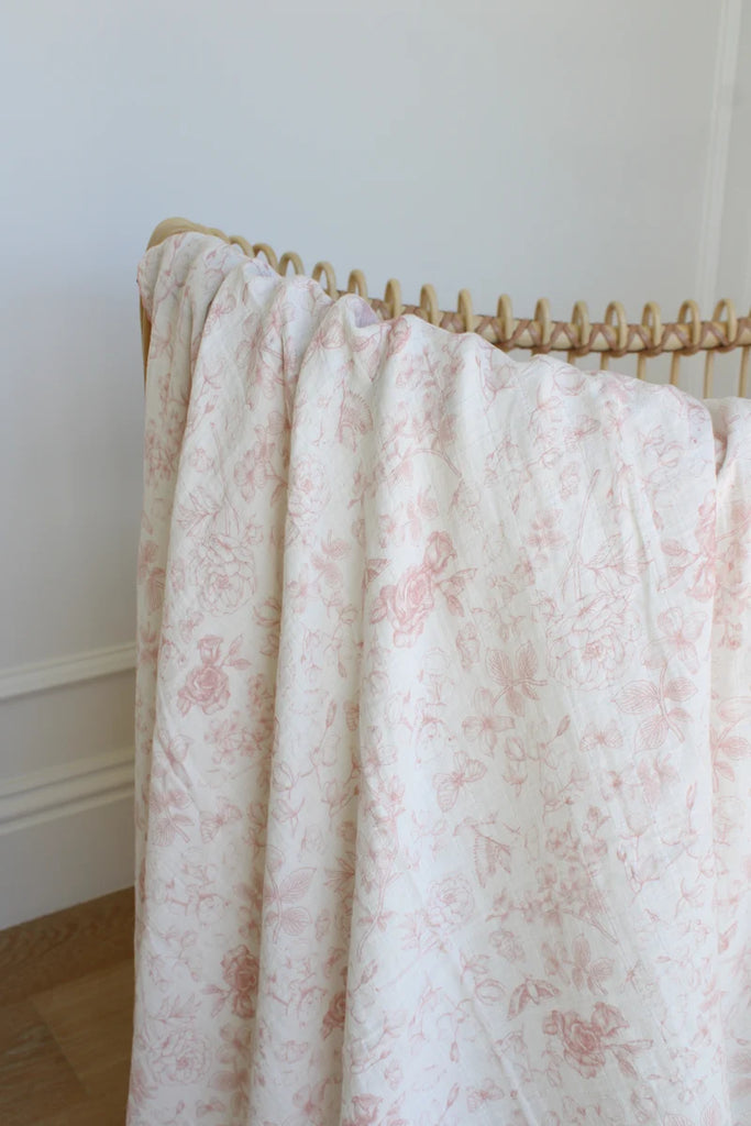 Little Threads Rose Toile Muslin Blanket