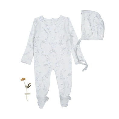 Lovely Littles Printed Footie And Bonnet - Joy Blue