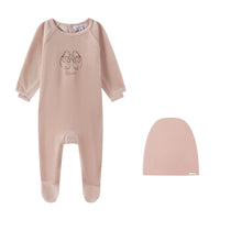 Load image into Gallery viewer, Oubon Pink Velour Shoes Print Footie And Hat