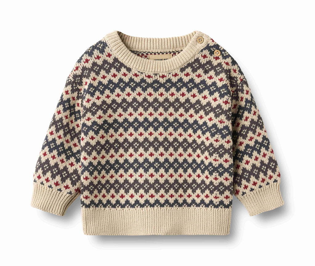 Wheat Harlow Jacquard Pullover - Grey Blue