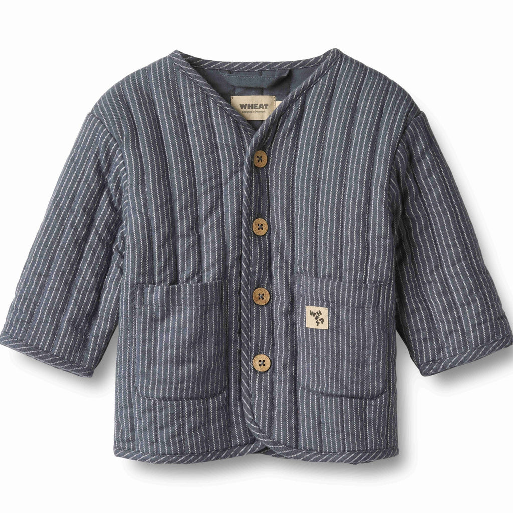 Wheat Siggo Quilt Jacket - Grey Blue Slub Stripe