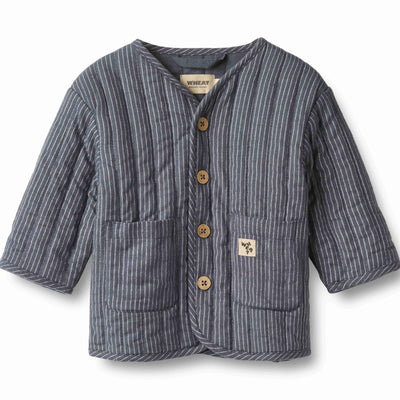Wheat Siggo Quilt Jacket - Grey Blue Slub Stripe