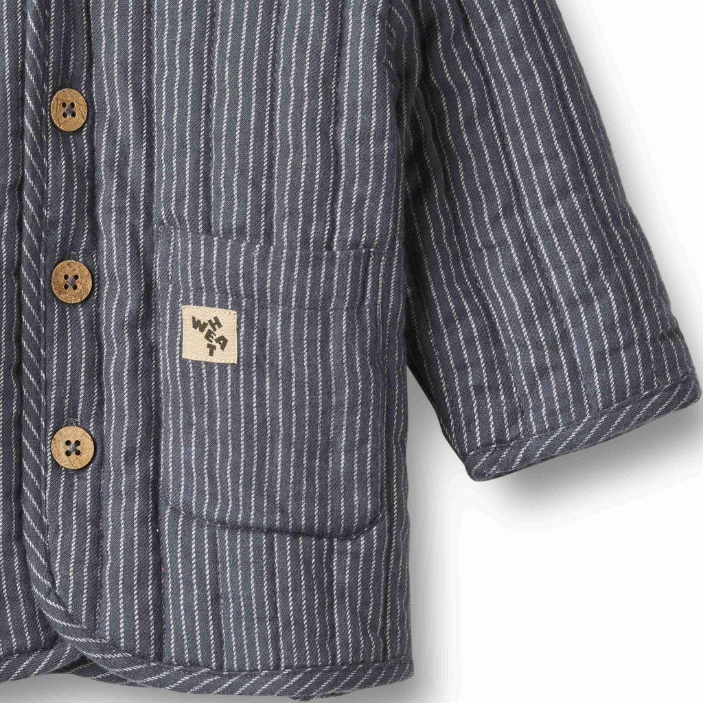 Wheat Siggo Quilt Jacket - Grey Blue Slub Stripe
