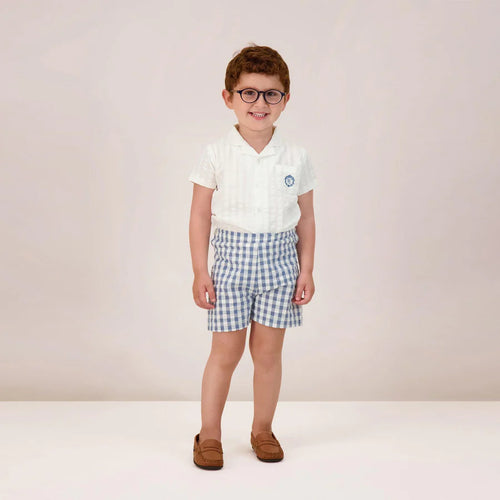 Lil Legs Seersucker Shirt - White/Bright Blue