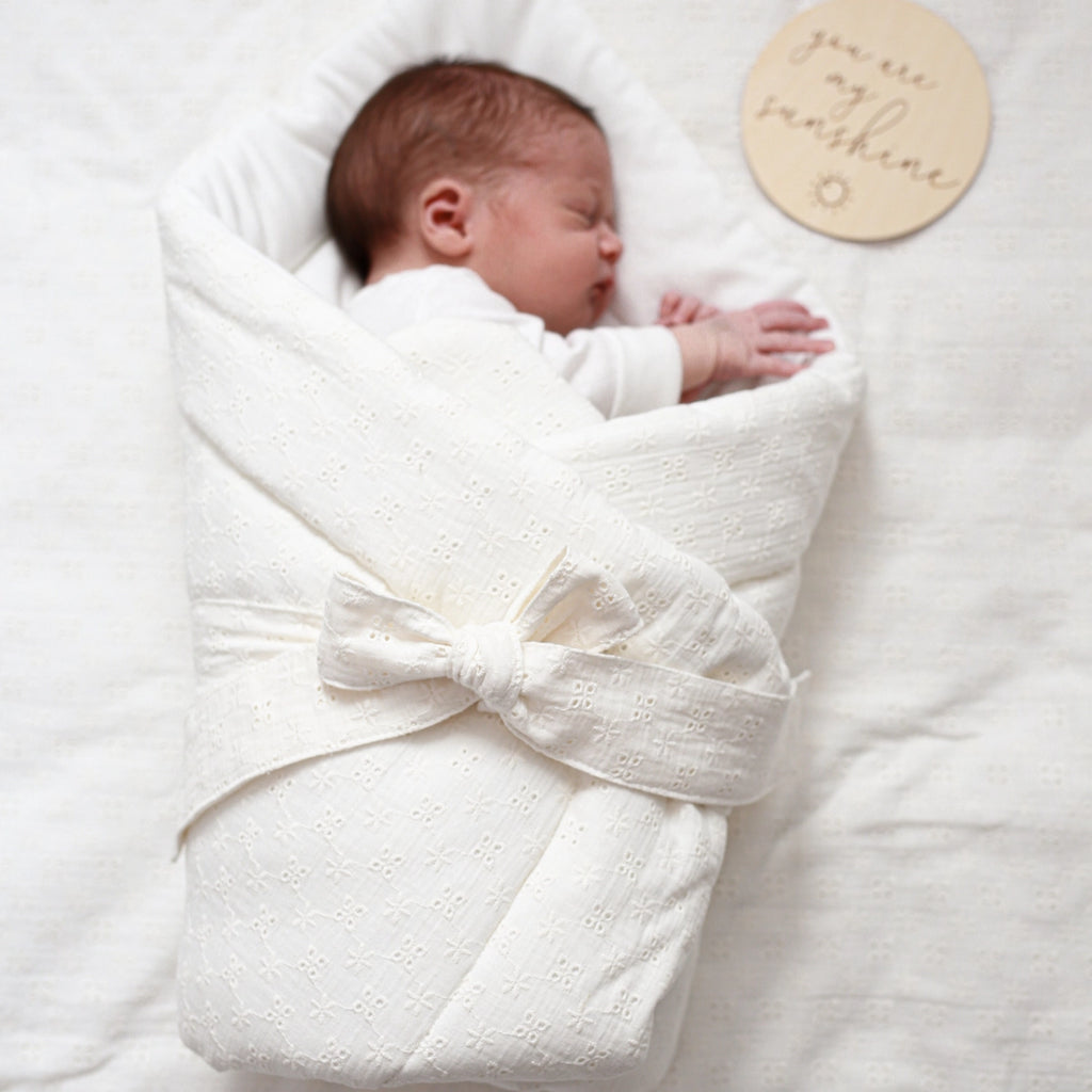 Babyly Embroidered Baby Wrap - Ecru
