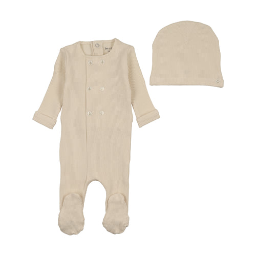 Bee & Dee 6 Button Waffle Wrap Footie And Hat - Ivory Boys