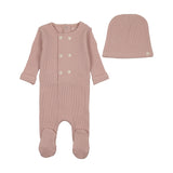 Bee & Dee 6 Button Waffle Wrap Footie And Hat - Muted Pink