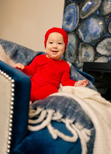 Load image into Gallery viewer, Little Label Velour Embroidered Footie &amp; Hat Set - Girls - Red