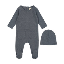 Load image into Gallery viewer, Mema Knits Heathered Roll Neck Footie + Bonnet - Sea Blue