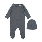 Mema Knits Heathered Roll Neck Footie + Bonnet - Sea Blue