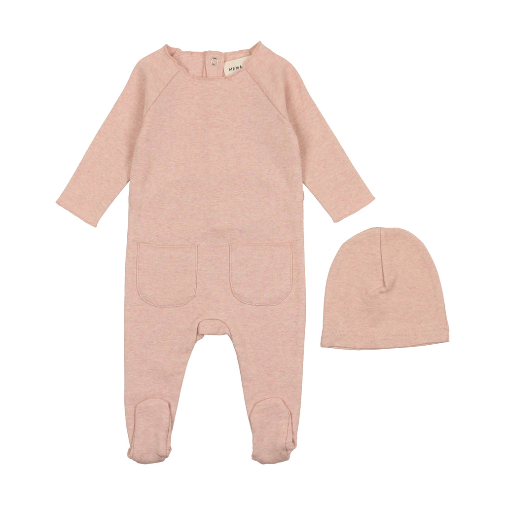Mema Knits Heathered Roll Neck Footie + Bonnet - Old Rose