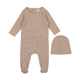 Mema Knits Heathered Roll Neck Footie + Bonnet - Oatmeal