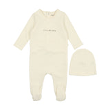 Mema Knits Little & Loved Footie + Bonnet - Cream/Mink