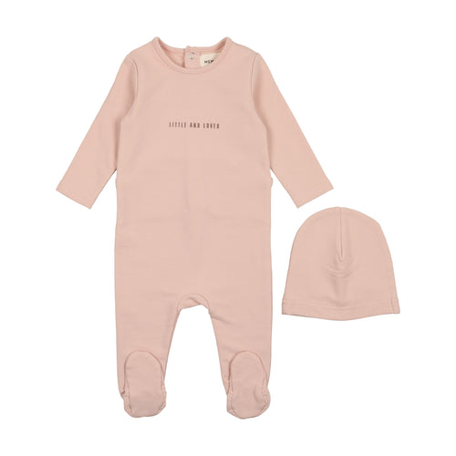 Mema Knits Little & Loved Footie + Bonnet - Old Rose/Mink