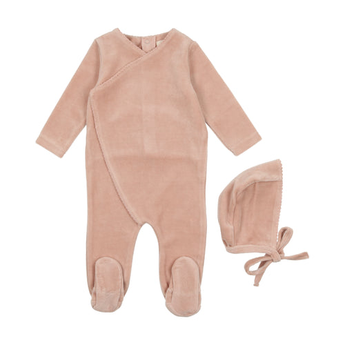 Mema Knits Pico Edge Velour Footie - Pink