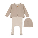Mema Knits Striped Fooite W French Terry Cardigan + Beanie - Oatmeal